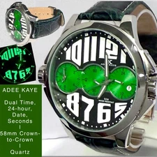 58mm Big Hours | DUAL TIME | 24-hour | Green & Black ADEE KAYE Quartz Mens Watch