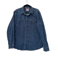 Wrangler Western Snap Shirt Mens XL Blue Stretch Denim Long Sleeve