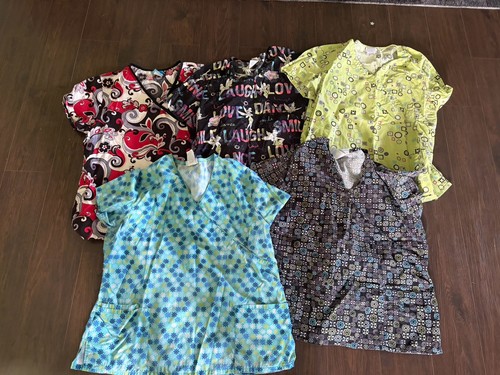 Lot Of 5 Womens Size XL Scrub Tops Floral/ print