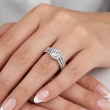 Side Stone Engagement Ring Halo 14K Gold 1.86 CT Round Lab-Grown Diamond D VS1