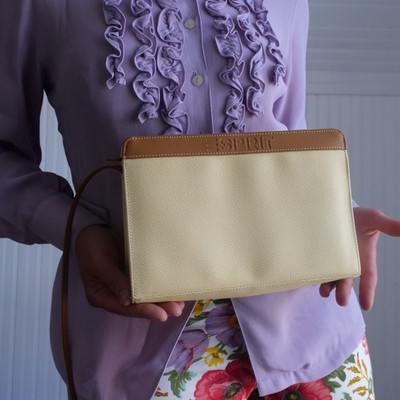 vintage 1990s Esprit butter yellow and caramel vegan leather cross body purse