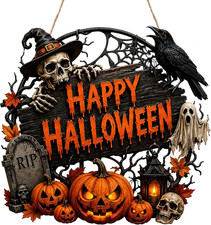 Big Happy Halloween Door Sign Wooden Decoration for Front Door