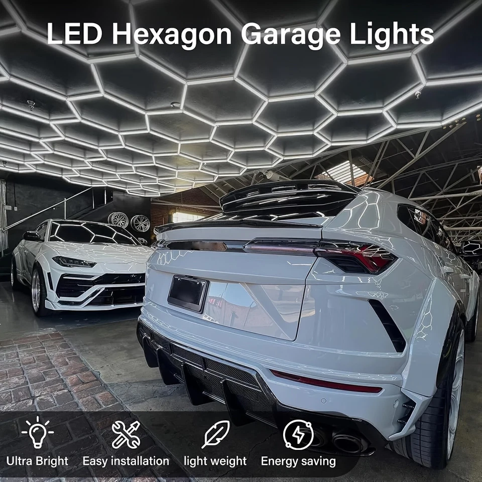 14X Plafoniera LED esagonale illuminazione garage illuminazione officina con bordo - Immagine 2 di 4