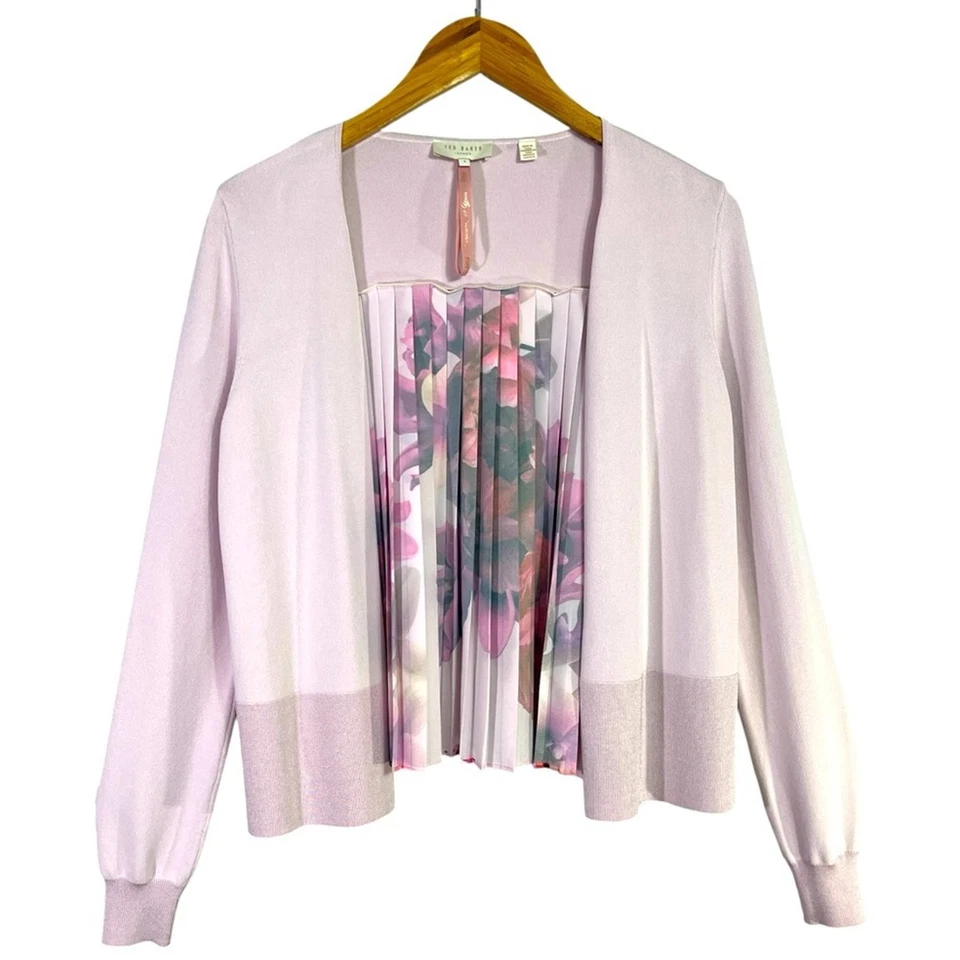 Cárdigan Ted Baker Splendour estampado plisado trasero en rosa pálido talla 1/ EE. UU. 4 Foto 4 de 4
