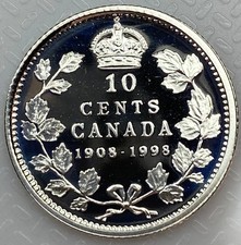 CANADA 1908-1998 MIRROR FINISH STERLING SILVER 10 CENTS PROOF DIME