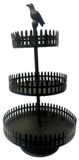 Halloween Decor 3 Tier Tray Black Metal Treat Stand Cupcake Holder Crow Raven
