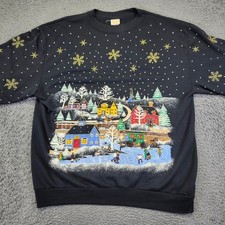 Vintage Holiday Time Christmas Sweatshirt Winter Village Scene Medium made USA
