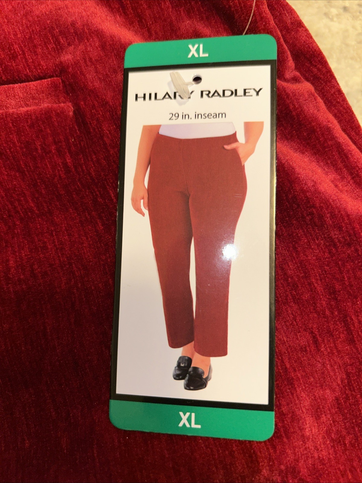 Hilary Radley Women's Mid Rise Velvet Pull On Pants Red, Size XL.   NWT Kutu
