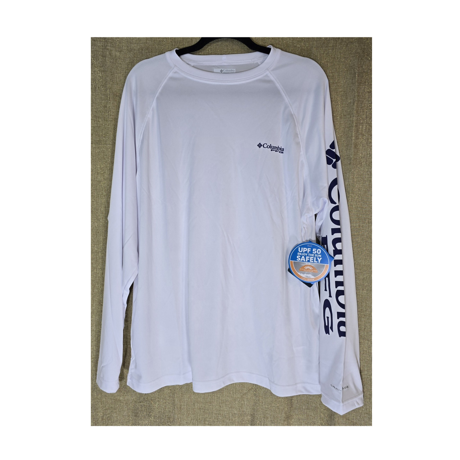 Columbia PFG Terminal Tackle LS Shirt Men's Medium White Blue Logo NWT FM6094