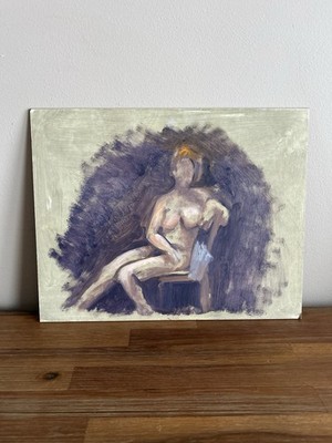 Vintage Oil On Board Impressionist Nude Figure Study Painting Moody