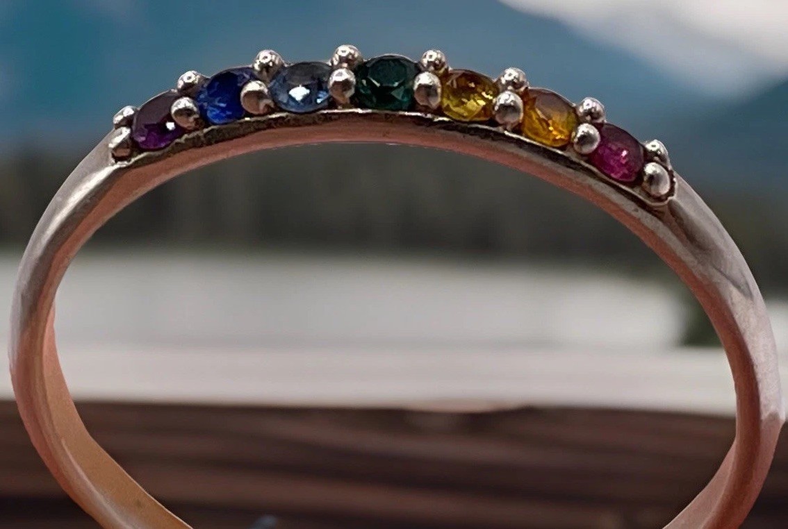 Sterling Silver Rainbow Stacking Ring with Nano G… - image 1