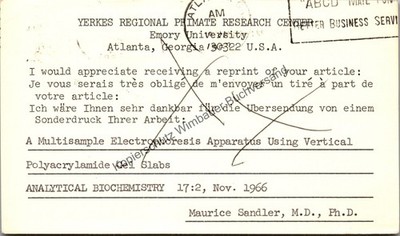 Original Postkarte Maurice Sandler Emory University Atlanta /// Autograph signie