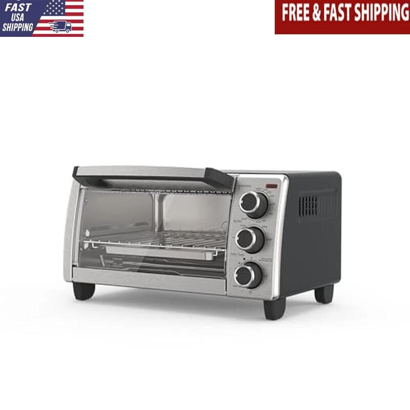 4-Slice Toaster Oven Bake Broil Keep Warm Timer Stainless Steel Compact New