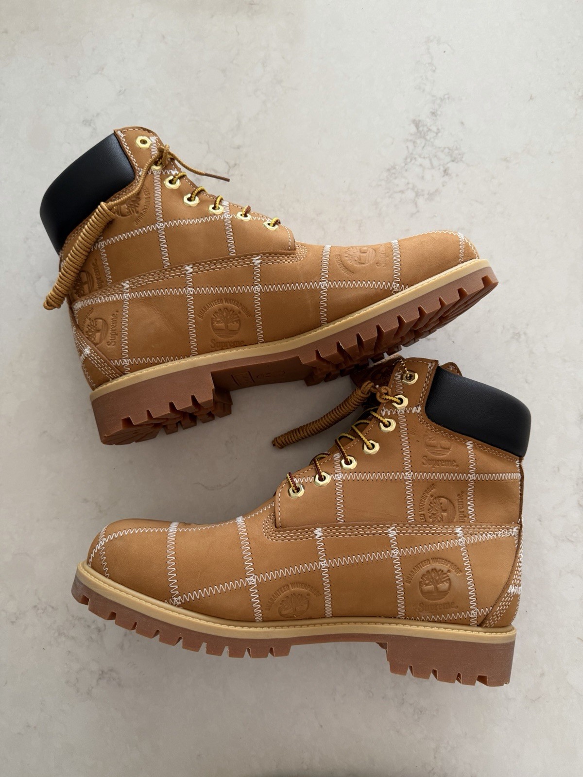 Size 10.5 - Supreme FW25 Timberland Patchwork 6” Premium Boot Wheat NEW IN HAND image 3