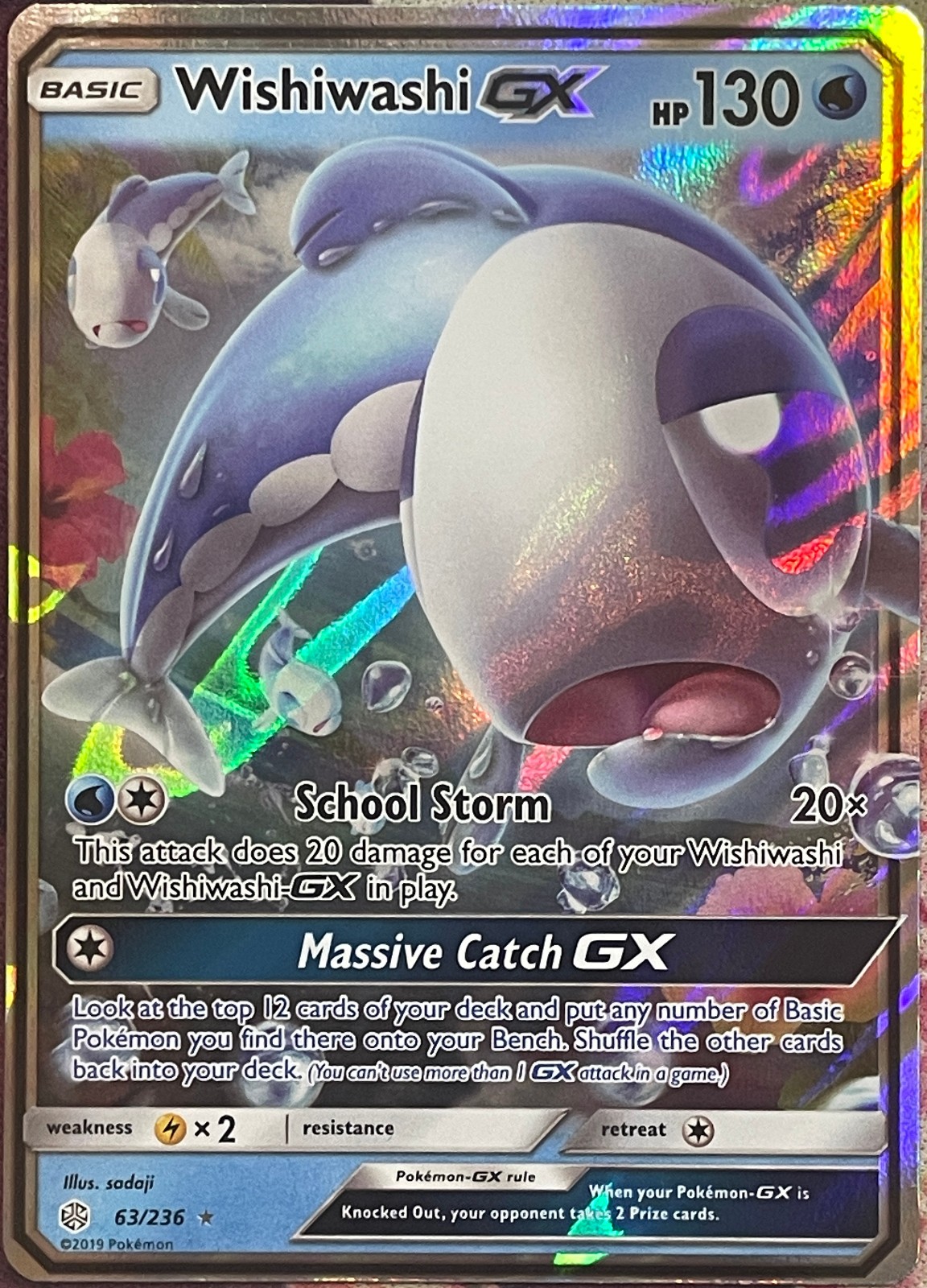 Wishiwashi GX Ultra Rare Holo - 63/236 - Cosmic Eclipse Pokemon 2019