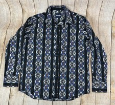 Wrangler Checotah Black Blue Aztec Long Sleeve Western Snap Shirt Size XL
