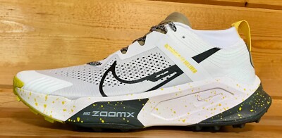 Mens Nike ZoomX Zegama Trail Running Shoes Size 13 WHITE/BLACK/YELLOW  (NOLID)