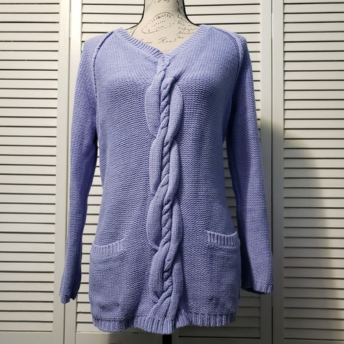 J Jill Strickpullover Damen Large Lavendel Relaxed V-Ausschnitt Langarm Taschen