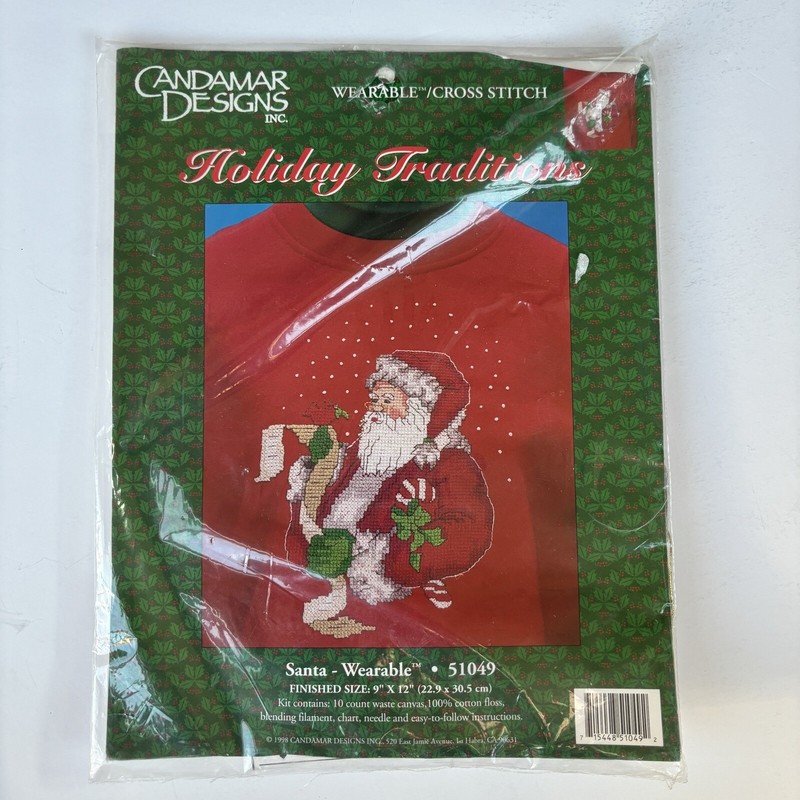 Santa Claus Cross Stitch Kit Candamar Designs Wearable Cross Stitch 9”x12” New