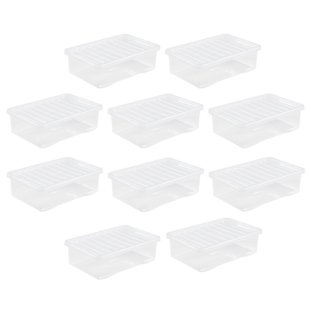 10 x 32L Underbed Clear Storage Boxes with Lid Stackable Container Home Office