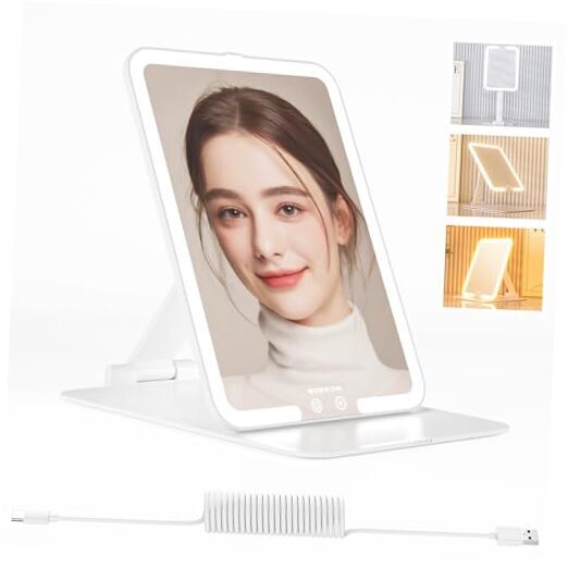 Travel Makeup Mirror, 7.4 * 5.1in Rechargeable Portable Folding Makeup Mirror