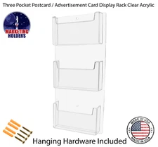 Wall Postcard Rack 3 Pocket Organizer for 6"W Advertisements Clear Acrylic