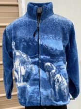 Ladies S Greenfleece zip front fleece jacket blue w/polar bears US made