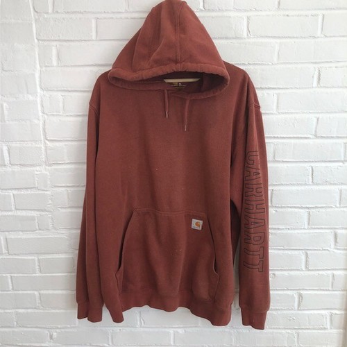 Carhartt Hoodie Pullover Sweatshirt Burnt Orange Brown Red Sleeve Logo Men's XL - 第 1/8 張圖片