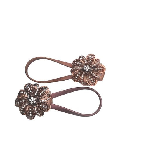 Pair Curtain Tieback Flower Design Magnetic Rhinestone Decorative Holder - Picture 2 of 8