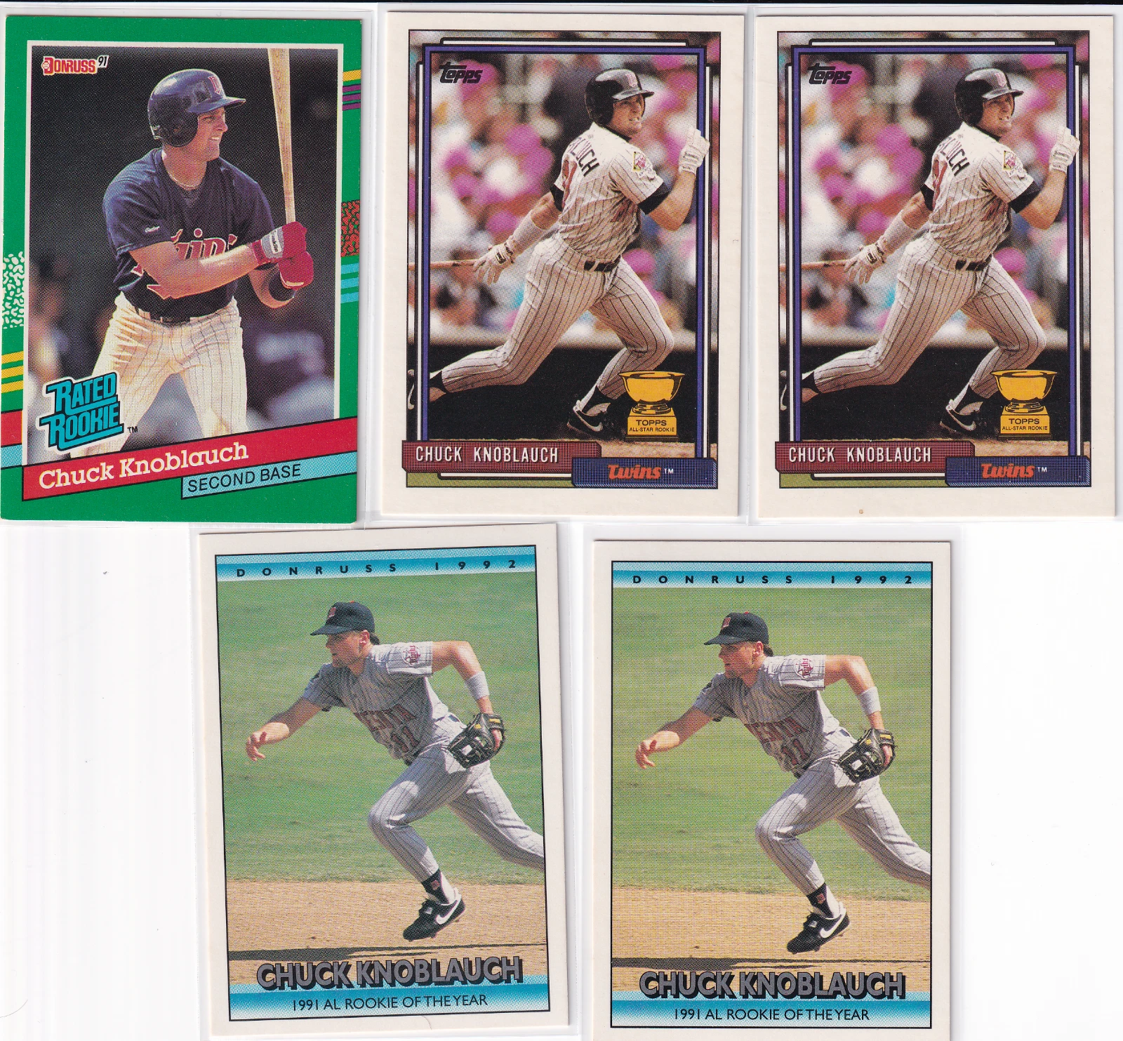 CHUCK KNOBLAUCH 5 Card LOT RC Rated Rookies 1991 Donruss Topps Gold Cup!