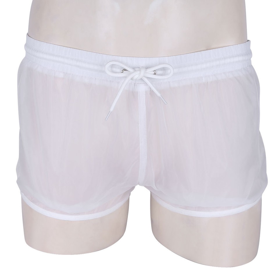 Men's Sheer See Through Boxers Shorts Drawstring Casual Swim Shorts ...