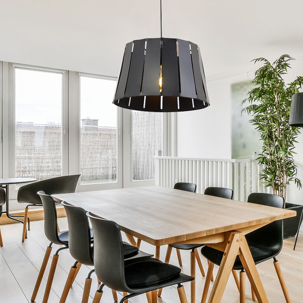 HäNgeleuchte Pendellampe Esszimmerleuchte Holzoptik Schirmlampe Schwarz H 120 Cm-image