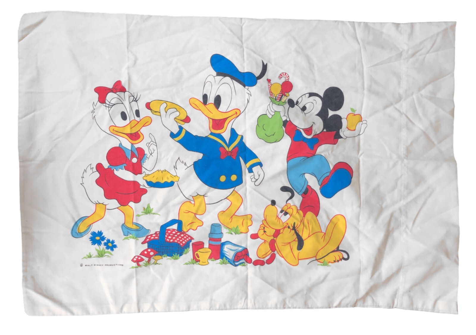 Vintage Disney Mickey Mouse Donald Duck Daisy Duck Pillowcase