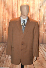 Hickey Freeman Men 100 Wool Brown Check 2 Button Sports Coat Sz 46L