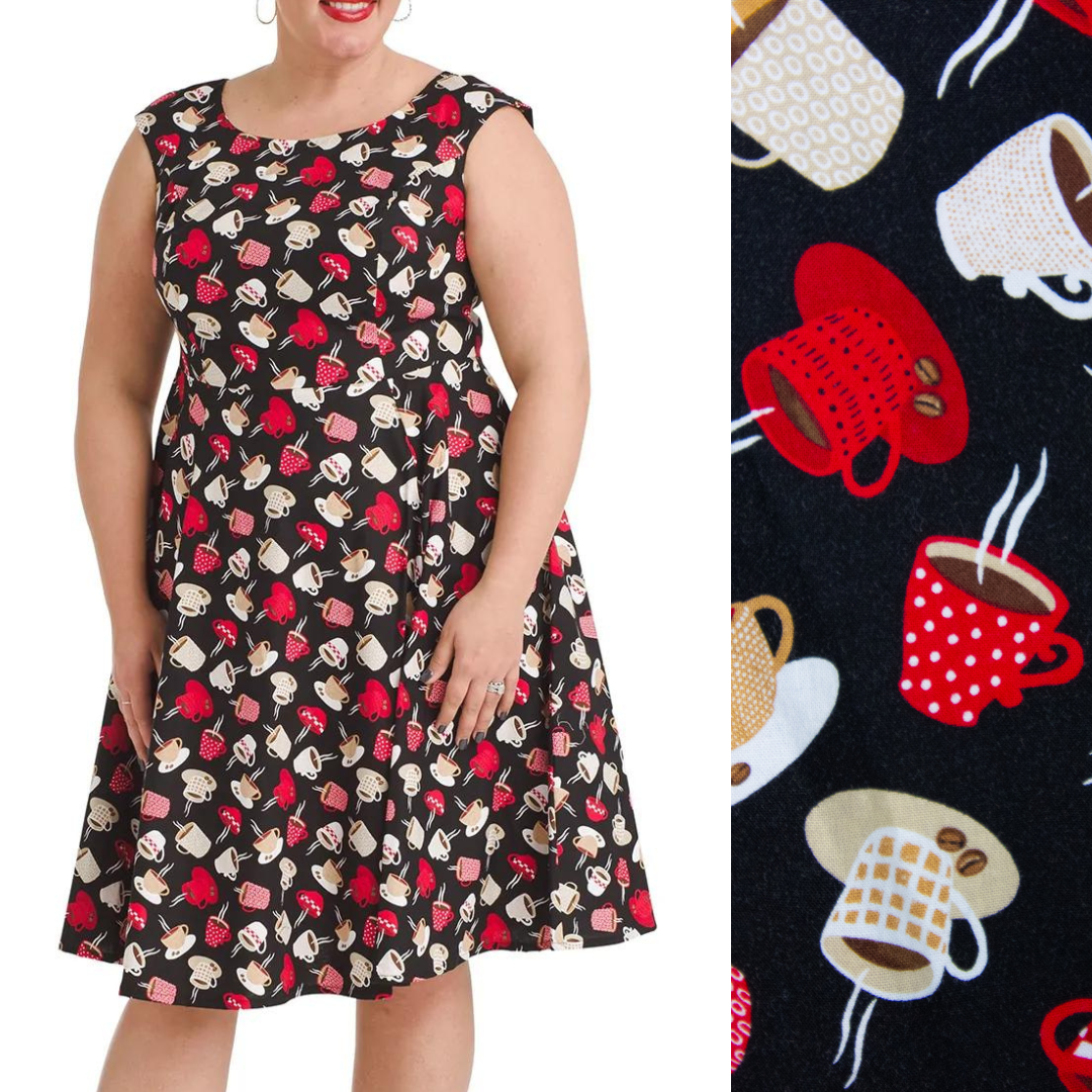 Cherry Velvet Gwynnie Bee Coffee Break Fit And Flare Olivia Dress, XL