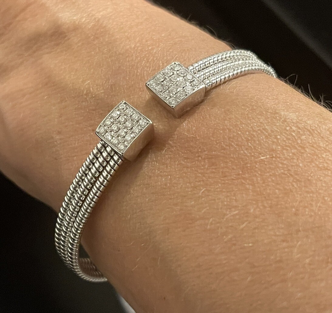 18K Solid White Gold Open Bangle Flexible Bracele… - image 8