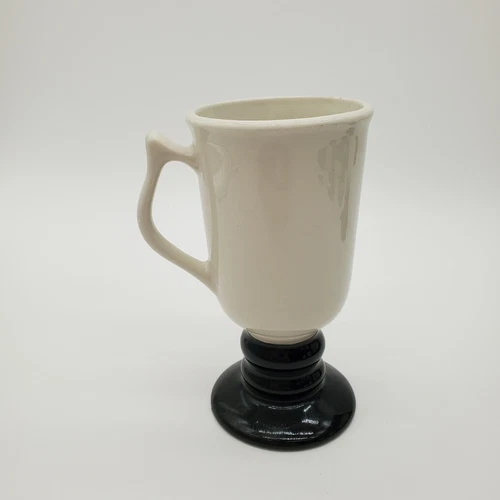 Vintage Hall #1273 Ceramic Irish Coffee Mugs White with Black Pedestal