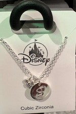 Disney Parks Mickey Mouse Cubic Zirconia Letter S Silver Color Necklace NEW