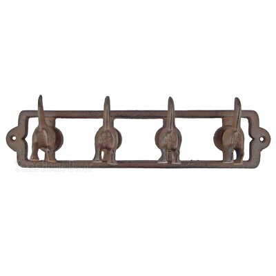 Dogs Behind Tail Wall Hooks Coat Hanger Leash Holder Key Rack Rustic Brown Iron