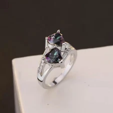 Women 8MM Copper CZ Two Heart Ring Size 6-12 Engagement Wedding Chirstmas Gift