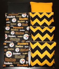 8 CORNHOLE BEANBAGS made w PITTSBURGH STEELERS Fabric ACA Reg Bags, Top Quality!