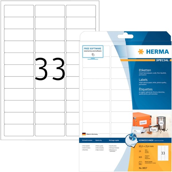 1 Bis 40X Herma Inkjet-Etiketten Special, 63,5 X 25,4 Mm, Weiß Spare Bis Zu 43%-image