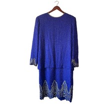 Vintage 80s 100 silk beaded midi dress with layering size xlarge