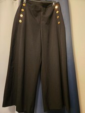 Versace Black Wide Leg Wool Stretch  Sailor Pant Gold/ Blk Medusa Button