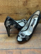 Nina New York Evan-YS Black Crystal Satin Peep Toe Heels Size 8.5 Women