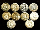 1948 thru 1957 Ben Franklin .900 silver mixed lot 10 quality coins