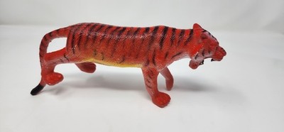 Vintage Red Tiger Toy Figurine Roaring Plastic Animal Bengal Striped