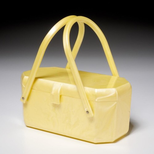 Vintage buttercremegelb durchbohrt Metall Lucite Top Griff Box Handtasche 2 Stck. Posten - Bild 2 von 9
