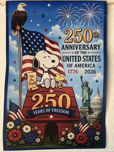 Garden Flag  Snoopy 250 Anniversary America Patriotic double-Sided 12x18 Handmad