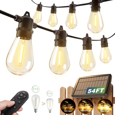 54FT(48+6) Solar String Lights Outdoor Waterproof with USB Charging & Remote Con